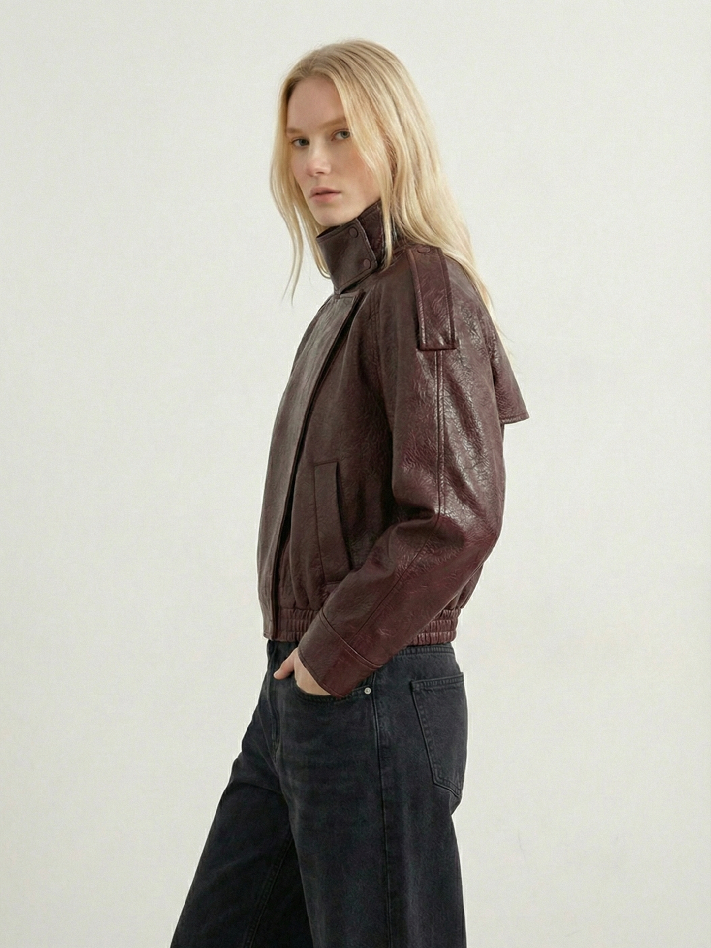 Felicia | Oversized High-Neck Faux Leather Jacket