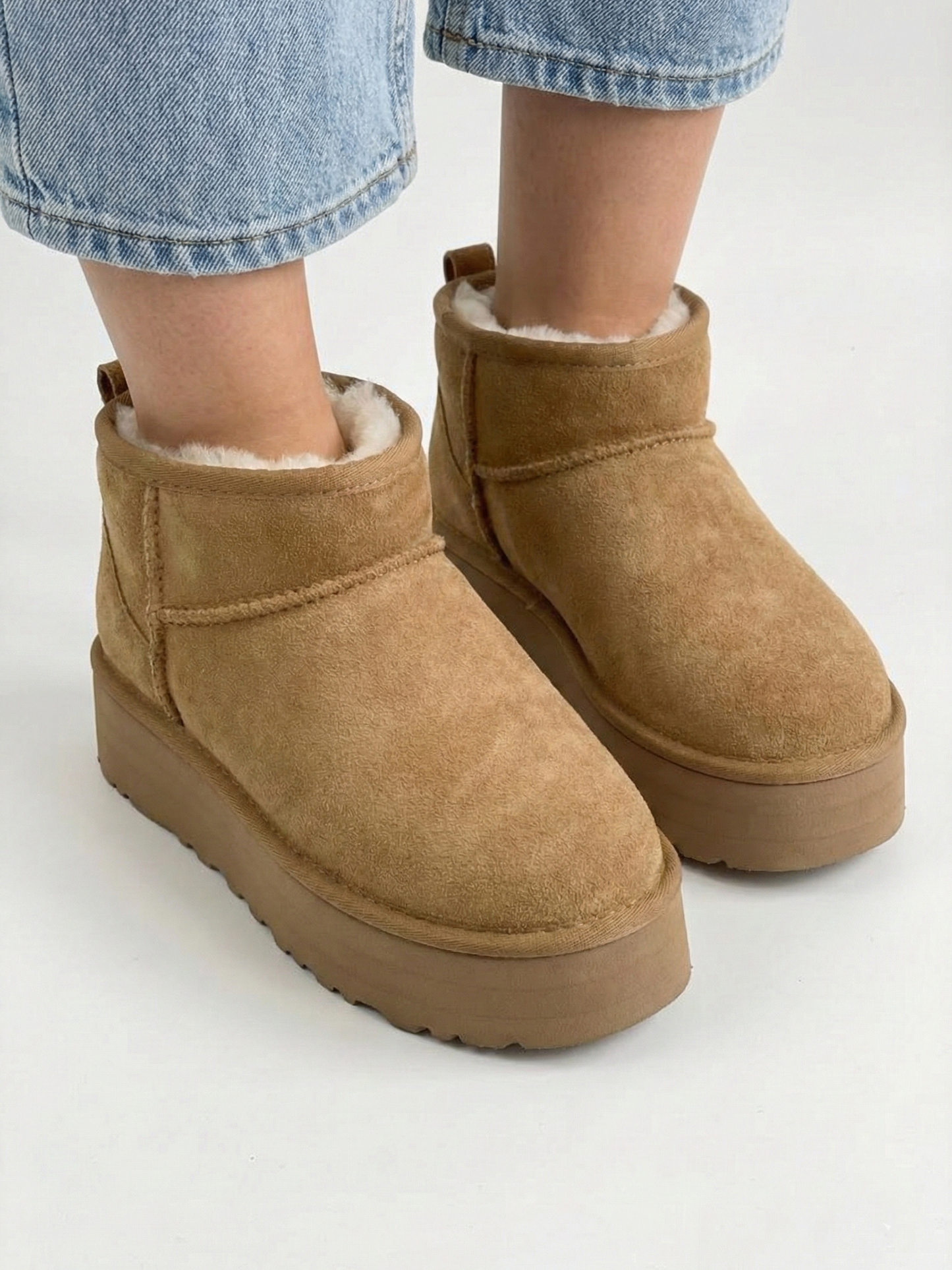 Suede-Effect Platform Boots with Faux Fur Lining
