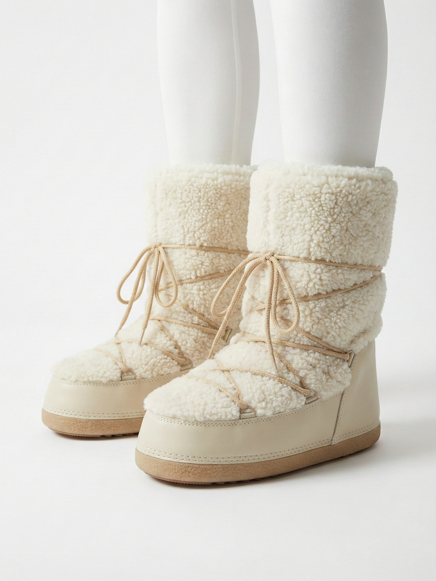 Women’s Cream Tall Lace-Up Comfort Boots