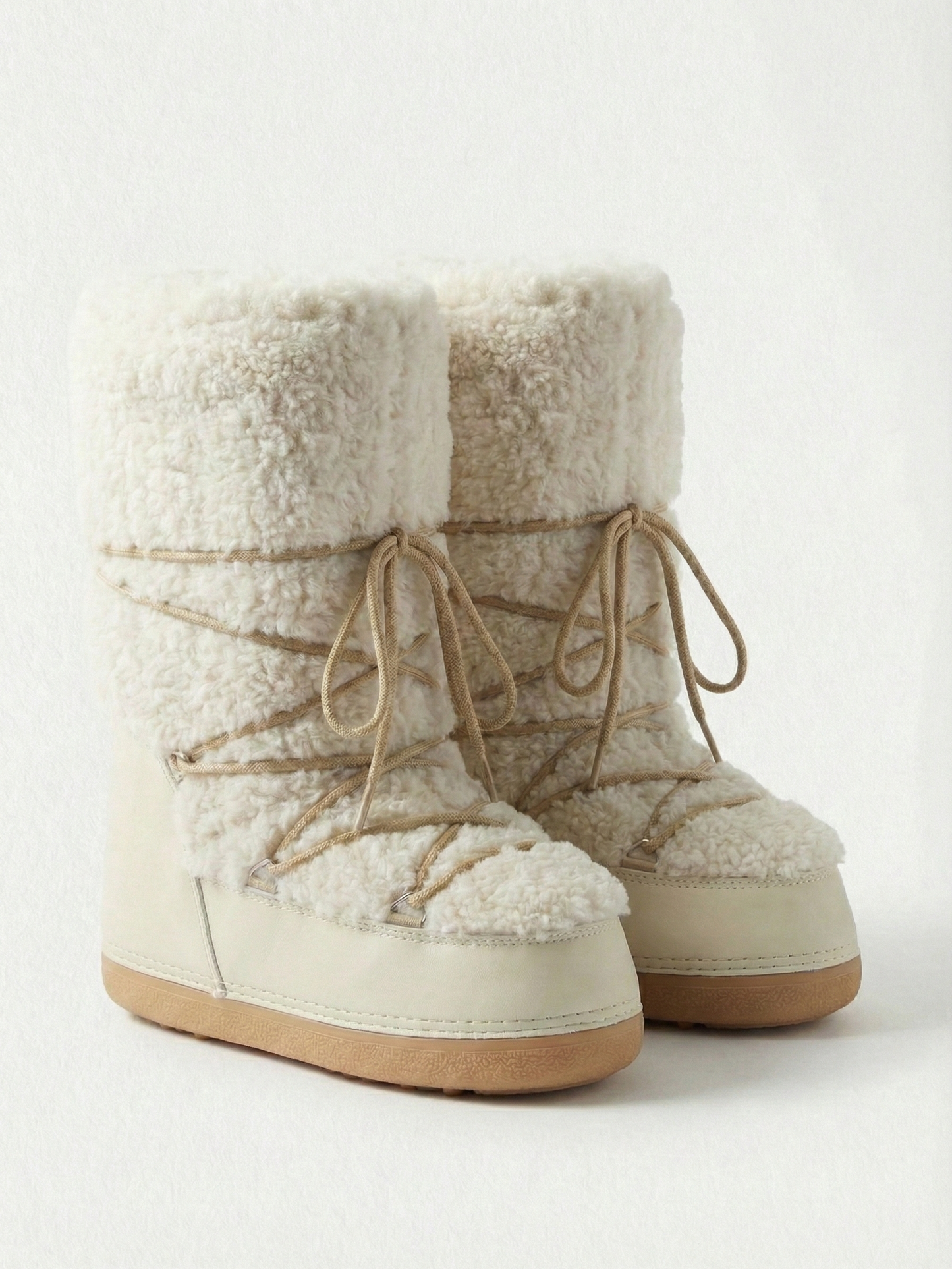 Women’s Cream Tall Lace-Up Comfort Boots