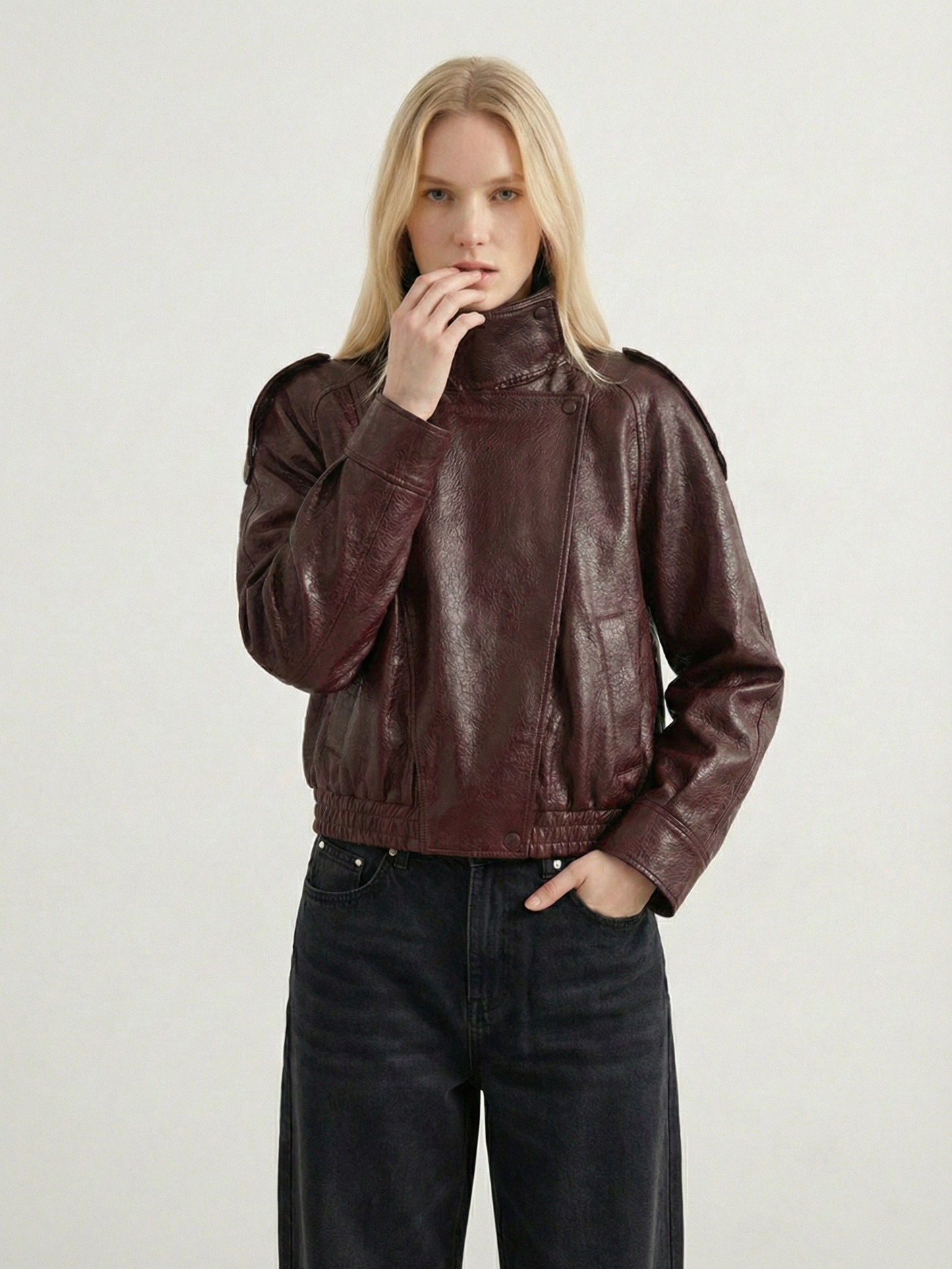 Felicia | Oversized High-Neck Faux Leather Jacket