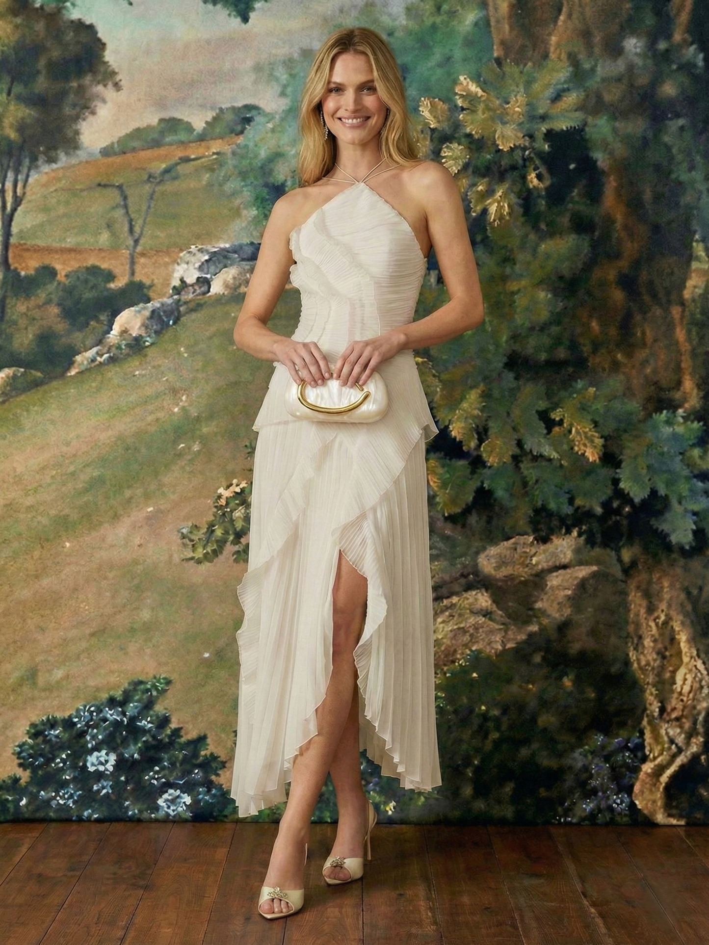 Catherine Ruffle Dress (Free Pearl Clutch)