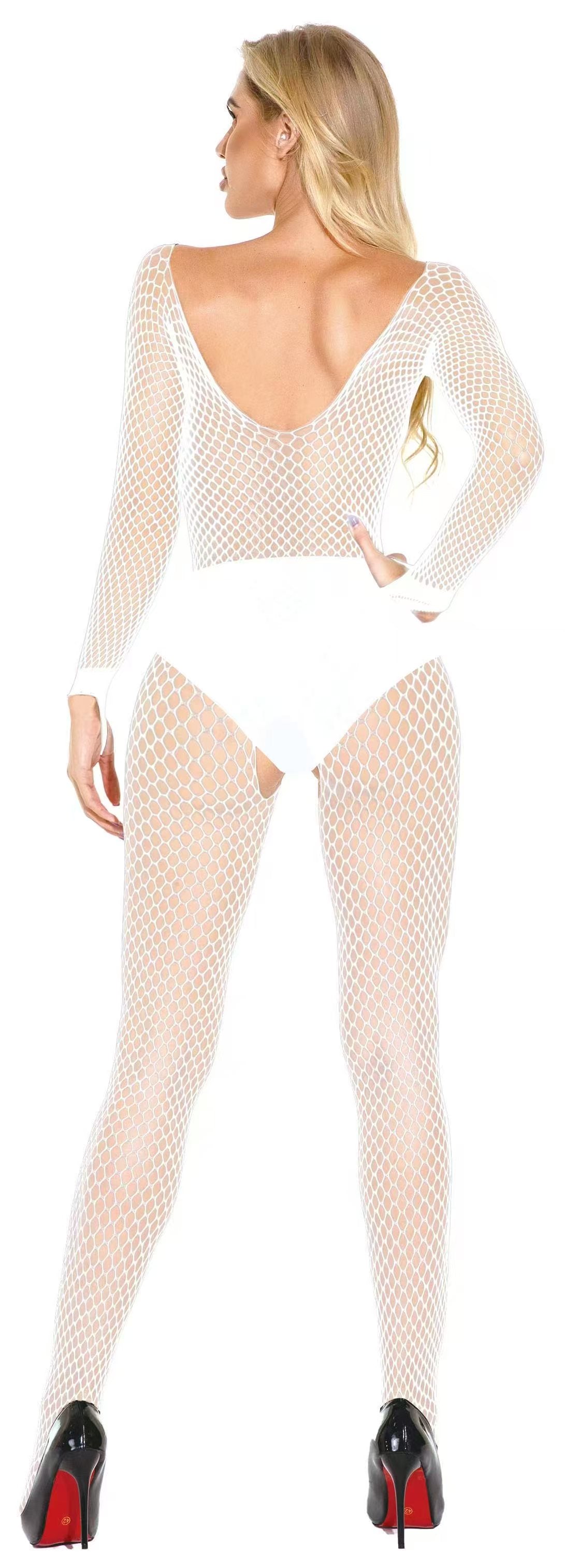 Ladies Long Sleeve Fishnet Body Stocking Crotchless (boxed)