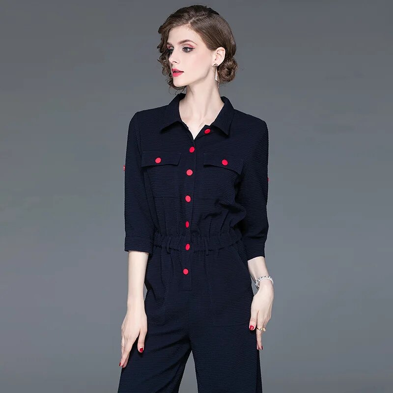Saashi Cropped Sleeve Jumpsuit - Autumn Fashion, Lapel Design