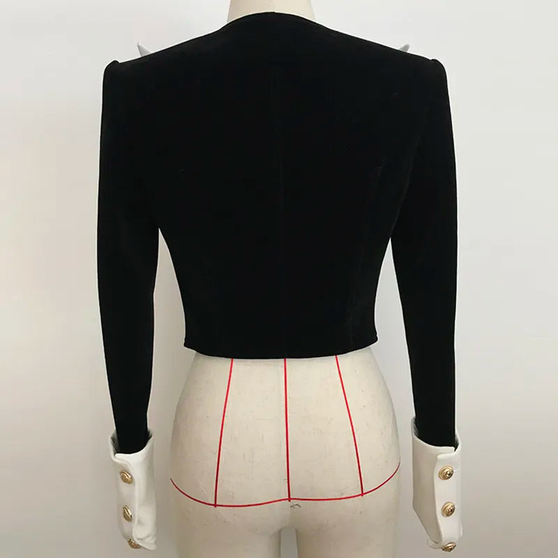 Saashi Lion Button Blazer - Newest Stylish Designer Jacket, Color Block Patchwork Velvet