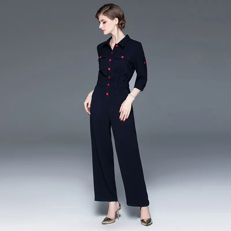 Saashi Cropped Sleeve Jumpsuit - Autumn Fashion, Lapel Design