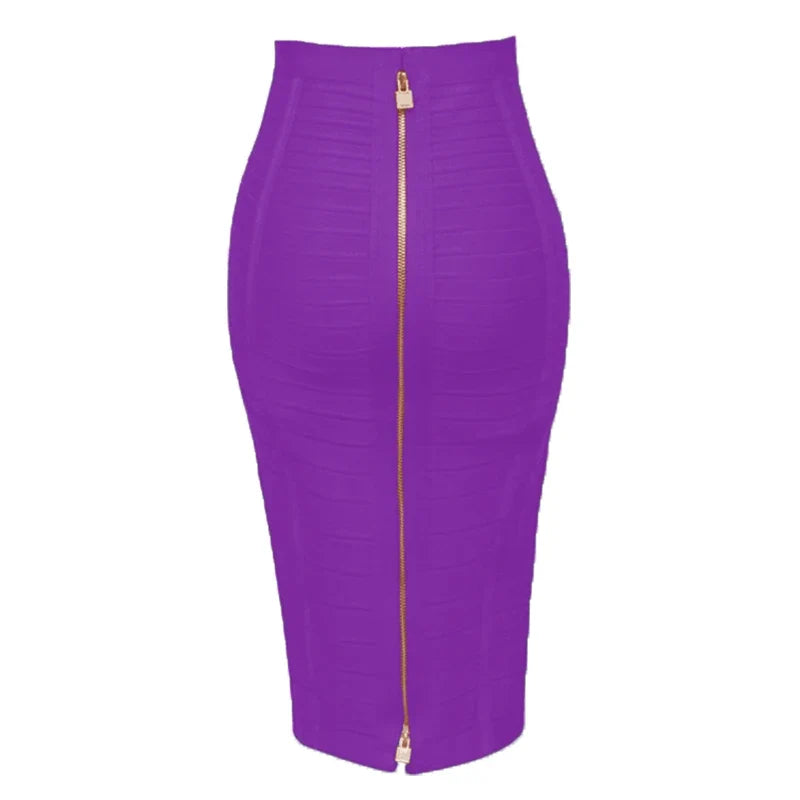 Saashi Bandage Skirt - Sexy Solid Colors, Zipper Closure, Elastic Bodycon