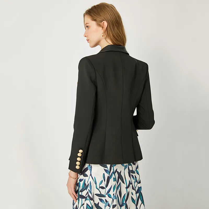 Saashi PU Leather Collar Blazer - Spring/Autumn European Design, Slim Fit, Black