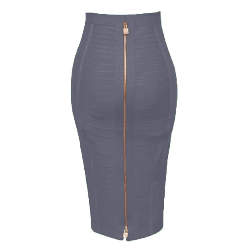 Saashi Bandage Skirt - Sexy Solid Colors, Zipper Closure, Elastic Bodycon