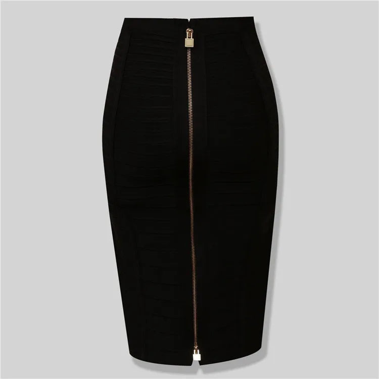 Saashi Bandage Skirt - Sexy Solid Colors, Zipper Closure, Elastic Bodycon