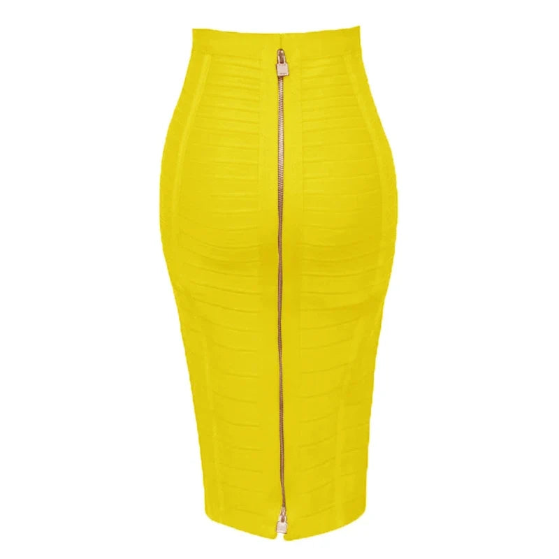 Saashi Bandage Skirt - Sexy Solid Colors, Zipper Closure, Elastic Bodycon