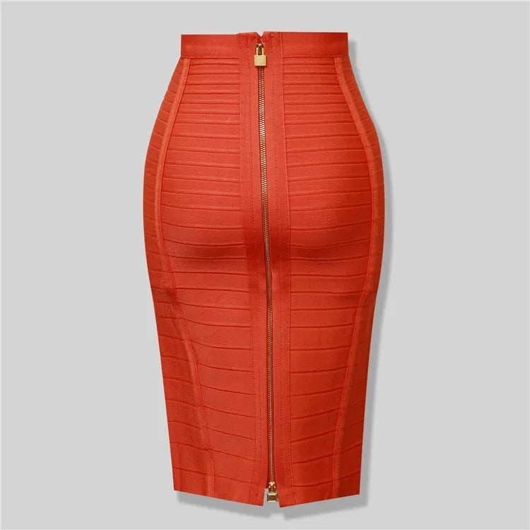 Saashi Bandage Skirt - Sexy Solid Colors, Zipper Closure, Elastic Bodycon