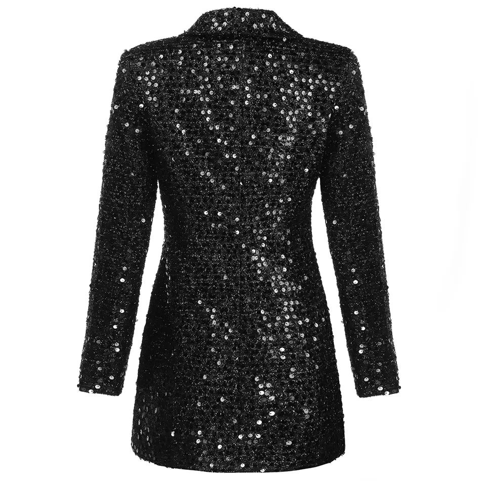 Saashi Glitter Sequined Blazer - High Quality Fashion, Double Lion Buttons, Shawl Collar