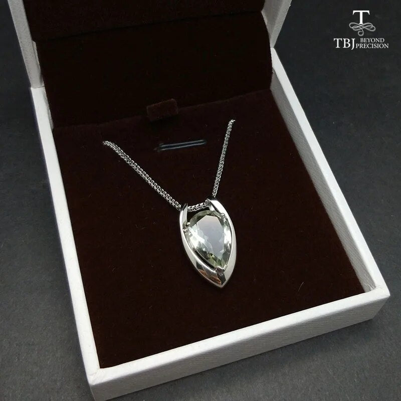 Saashi V Shape Green Amethyst Pendant - 925 Sterling Silver, Fine Jewelry