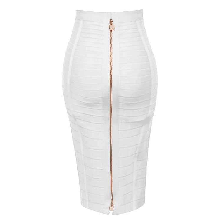 Saashi Bandage Skirt - Sexy Solid Colors, Zipper Closure, Elastic Bodycon
