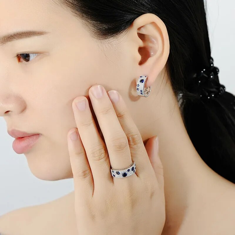 Saashi Sparkling Blue Nano CZ Jewelry Set - Genuine 925 Sterling Silve