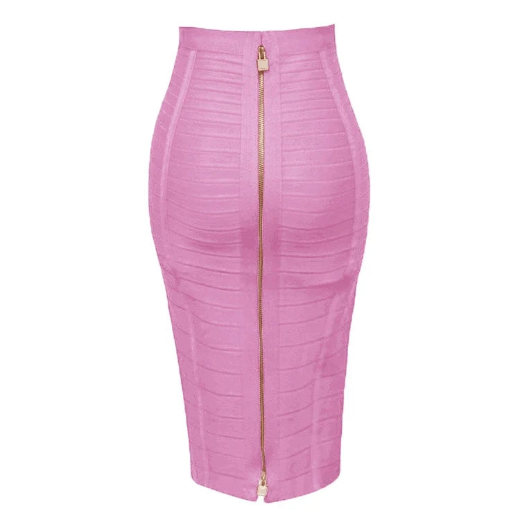 Saashi Bandage Skirt - Sexy Solid Colors, Zipper Closure, Elastic Bodycon