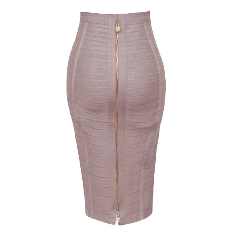 Saashi Bandage Skirt - Sexy Solid Colors, Zipper Closure, Elastic Bodycon