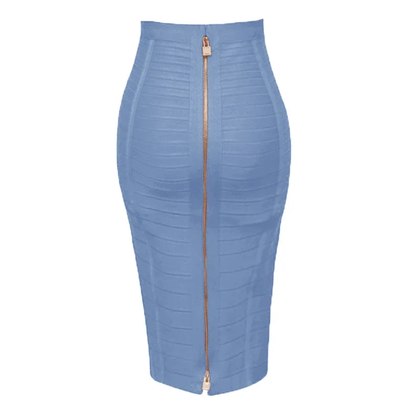 Saashi Bandage Skirt - Sexy Solid Colors, Zipper Closure, Elastic Bodycon