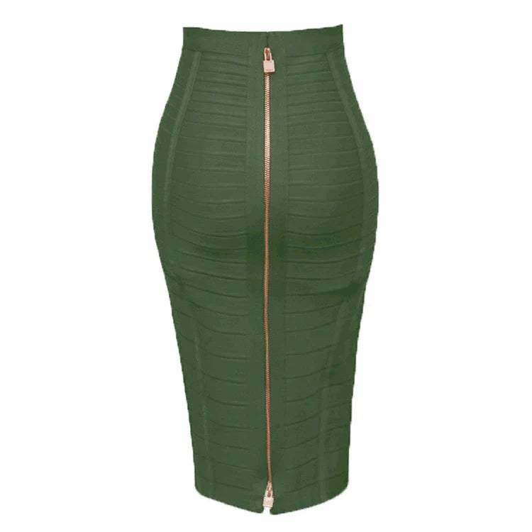 Saashi Bandage Skirt - Sexy Solid Colors, Zipper Closure, Elastic Bodycon