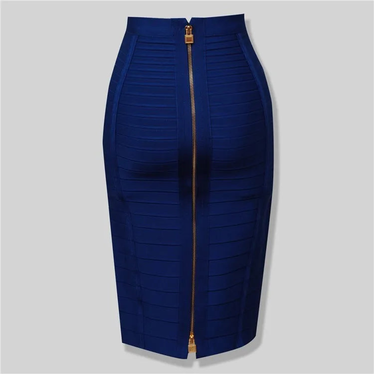 Saashi Bandage Skirt - Sexy Solid Colors, Zipper Closure, Elastic Bodycon