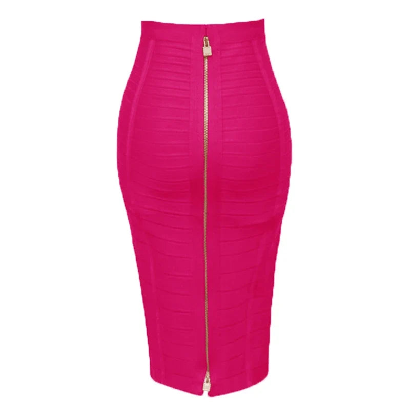 Saashi Bandage Skirt - Sexy Solid Colors, Zipper Closure, Elastic Bodycon