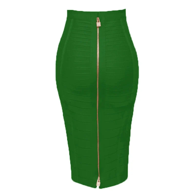 Saashi Bandage Skirt - Sexy Solid Colors, Zipper Closure, Elastic Bodycon