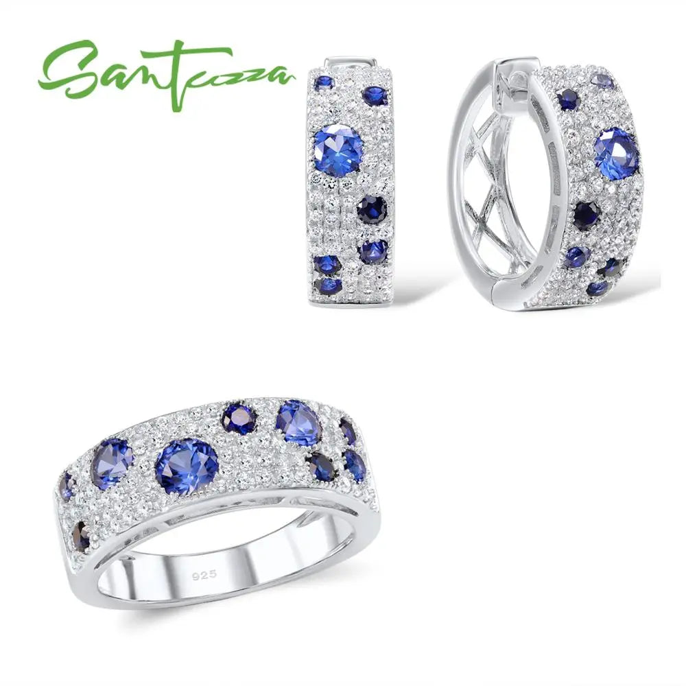 Saashi Sparkling Blue Nano CZ Jewelry Set - Genuine 925 Sterling Silve