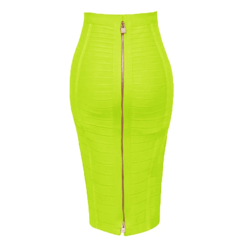 Saashi Bandage Skirt - Sexy Solid Colors, Zipper Closure, Elastic Bodycon