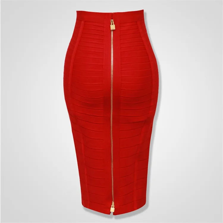 Saashi Bandage Skirt - Sexy Solid Colors, Zipper Closure, Elastic Bodycon