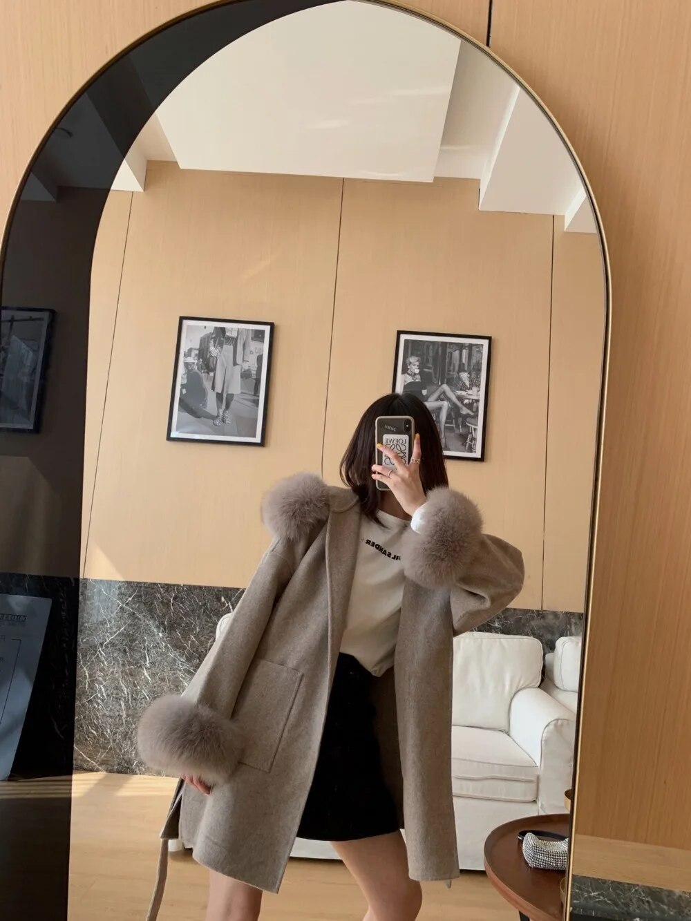Saashi High-Quality Cashmere Woolen Coat - Natural Fox Fur Outerwear