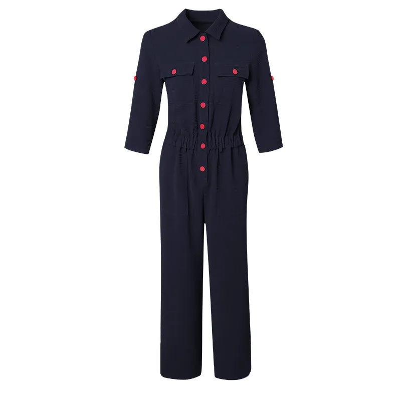 Saashi Cropped Sleeve Jumpsuit - Autumn Fashion, Lapel Design