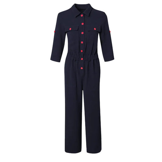 Saashi Cropped Sleeve Jumpsuit - Autumn Fashion, Lapel Design