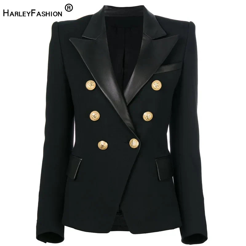 Saashi PU Leather Collar Blazer - Spring/Autumn European Design, Slim Fit, Black