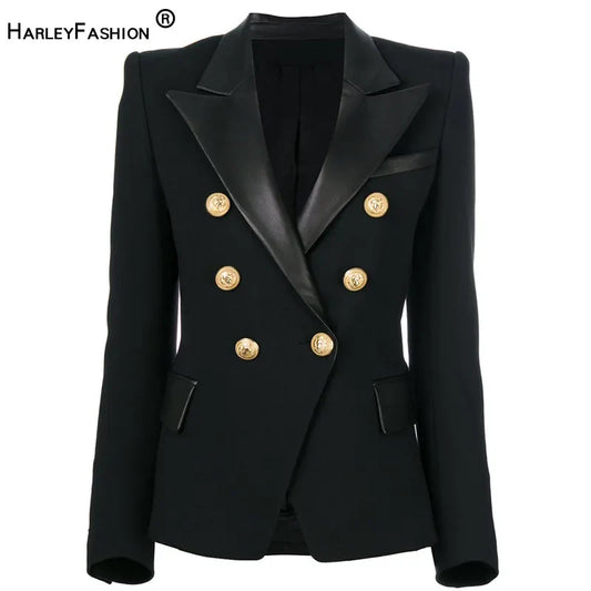 Saashi PU Leather Collar Blazer - Spring/Autumn European Design, Slim Fit, Black