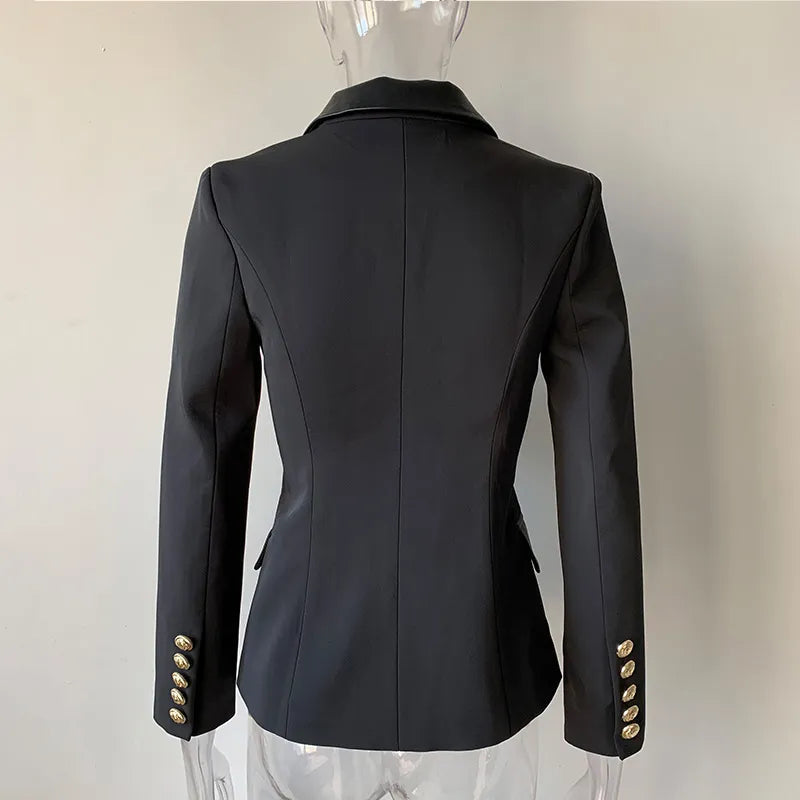 Saashi PU Leather Collar Blazer - Spring/Autumn European Design, Slim Fit, Black