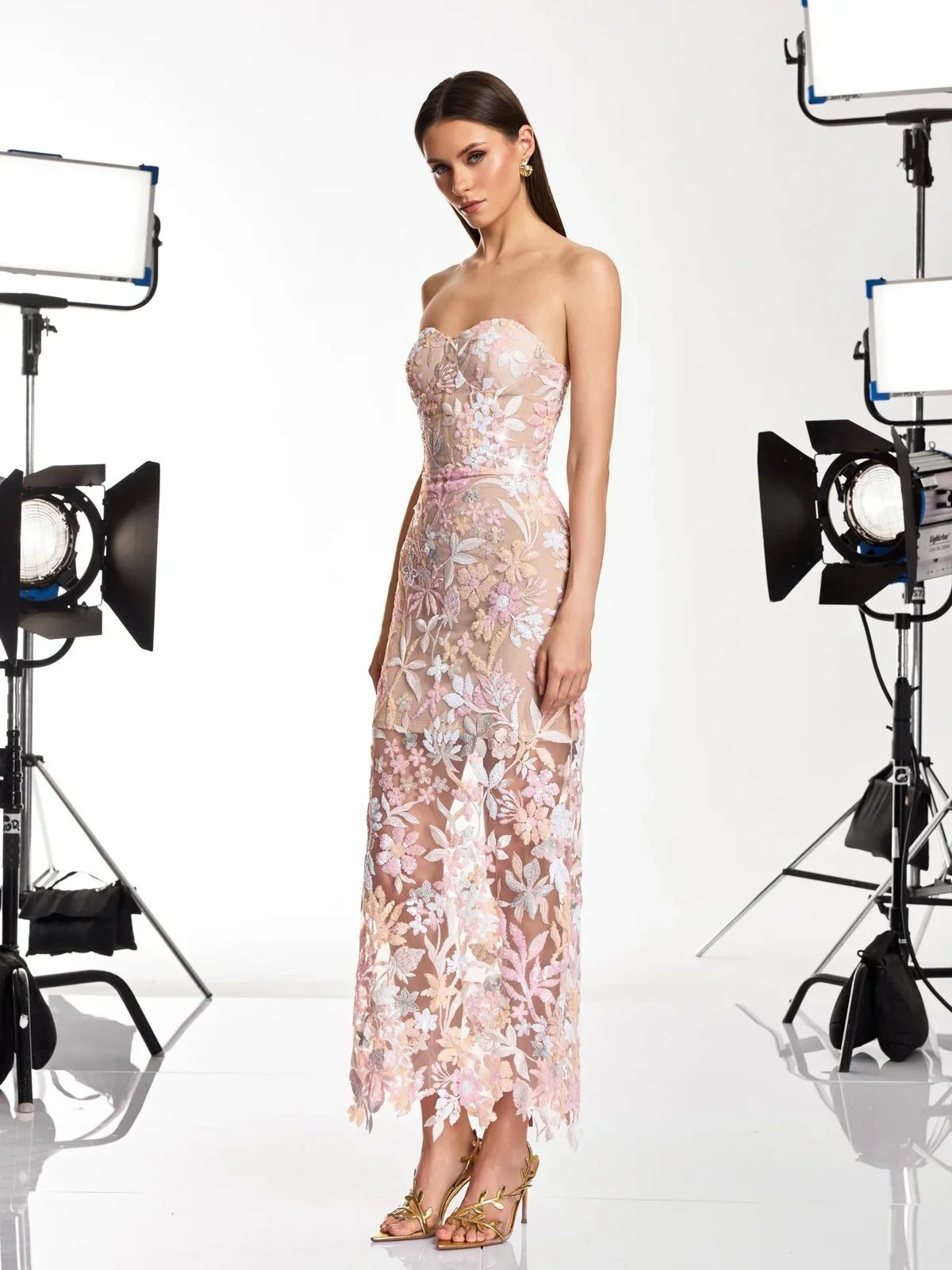 Leanna pink flower midi dress