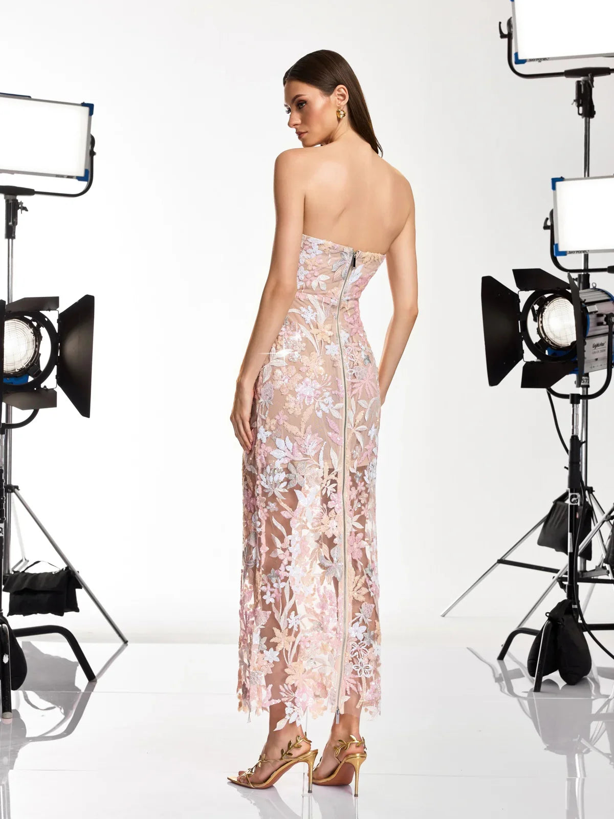 Leanna pink flower midi dress