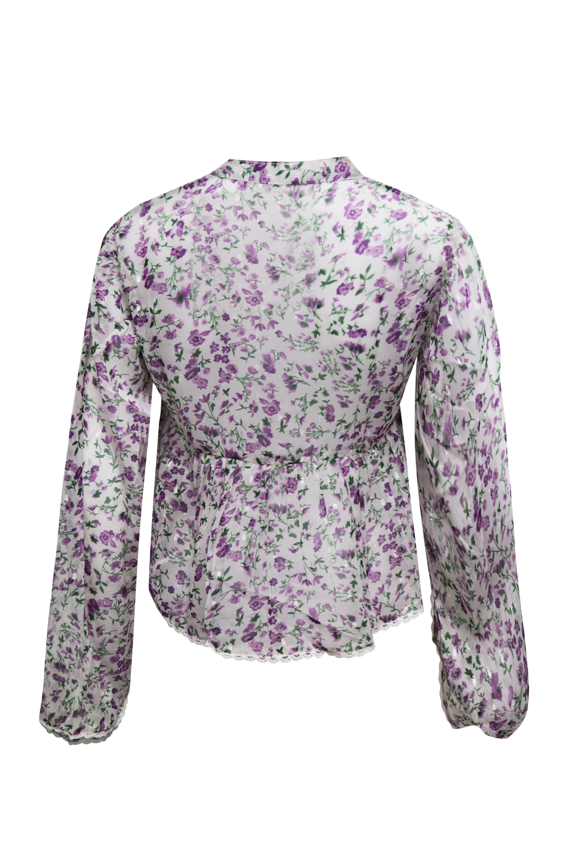 Ladies Ditsy Purple Floral Gauze Printed Baby Button Aline Long Sleeve Top