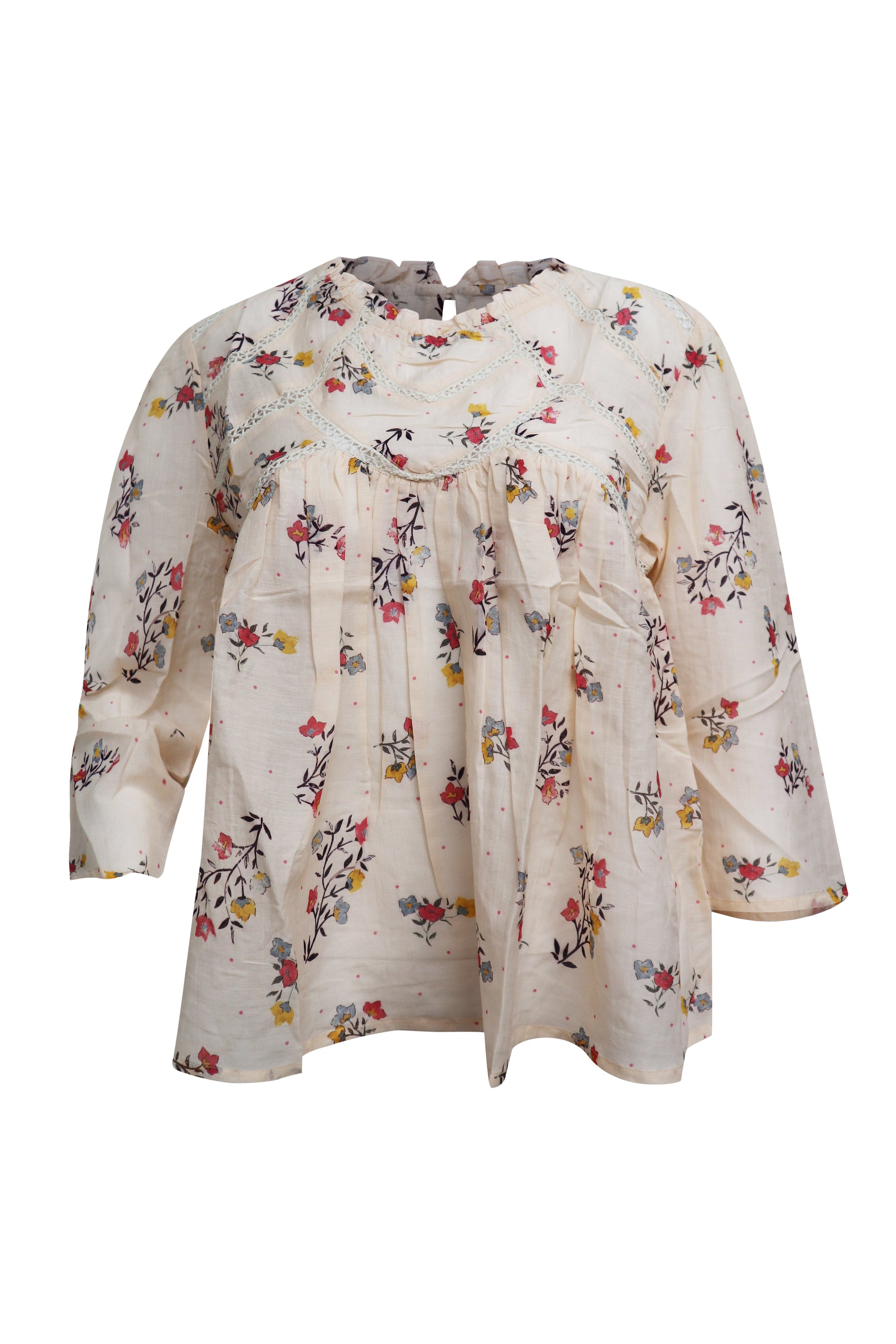 Ladies Sweet Peach Floral Long Sleeve Sheer Gauze 3/4 Sleeve