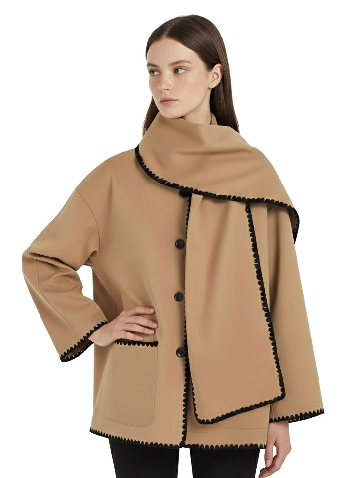 Nellie | Cape Coat with Contrast Trim