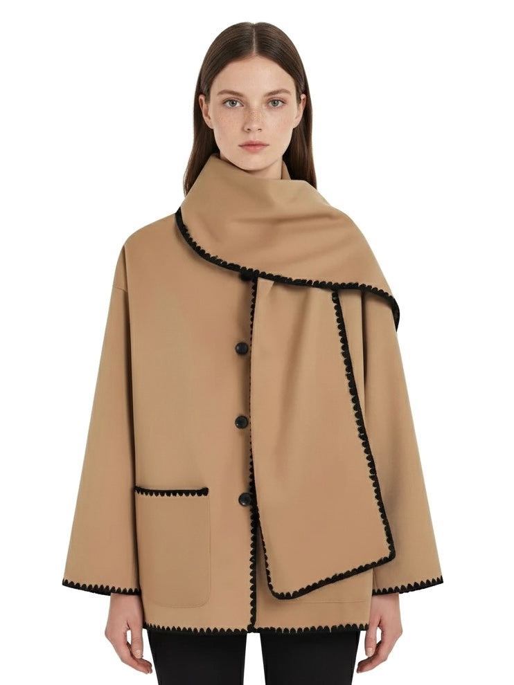 Nellie | Cape Coat with Contrast Trim