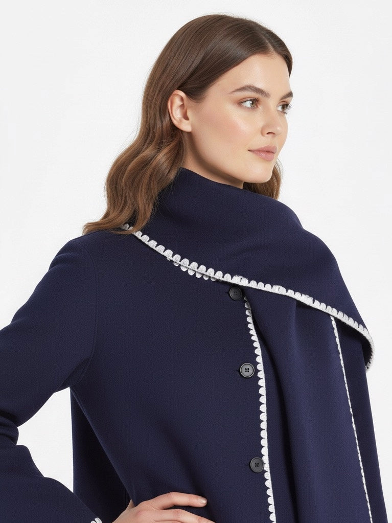 Nellie | Cape Coat with Contrast Trim
