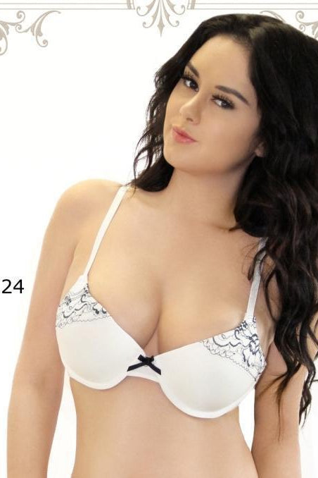Contrast Lace Demi Push Up Bra with Cute front Bow Available in Off White or Rose