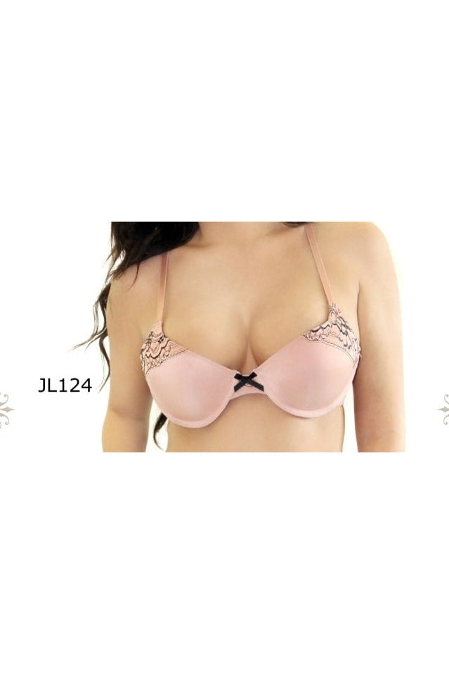 Contrast Lace Demi Push Up Bra with Cute front Bow Available in Off White or Rose