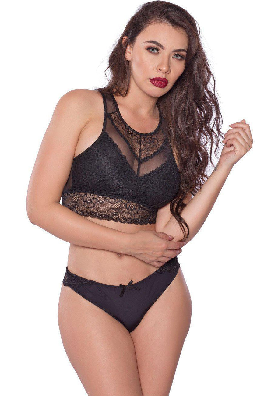 Ladies Black Lace Bralette Top with Open Back Detail