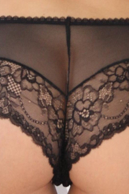 Ladies Black Sheer Mesh Boy Short with Lace Trim