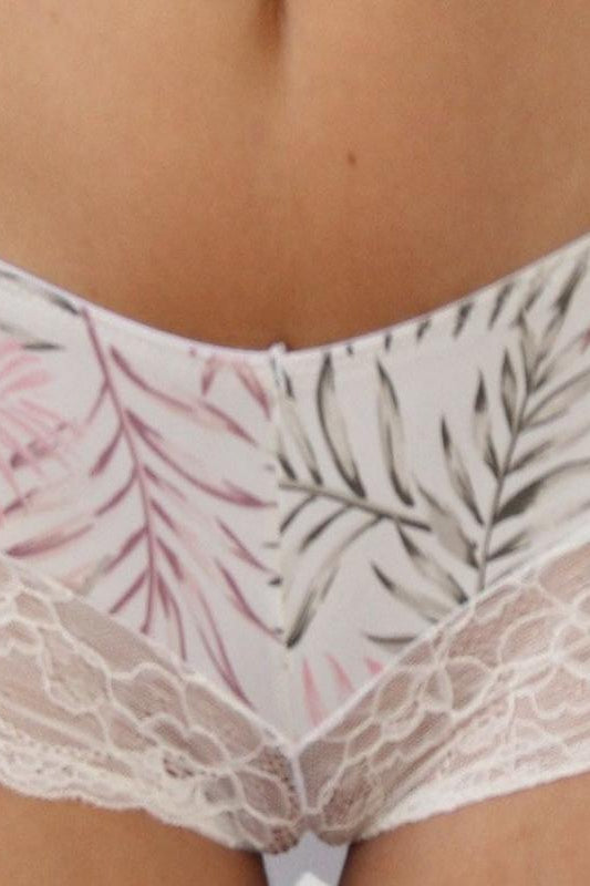 Ladies Palm Tree Printed Boy Short with Lace Trim