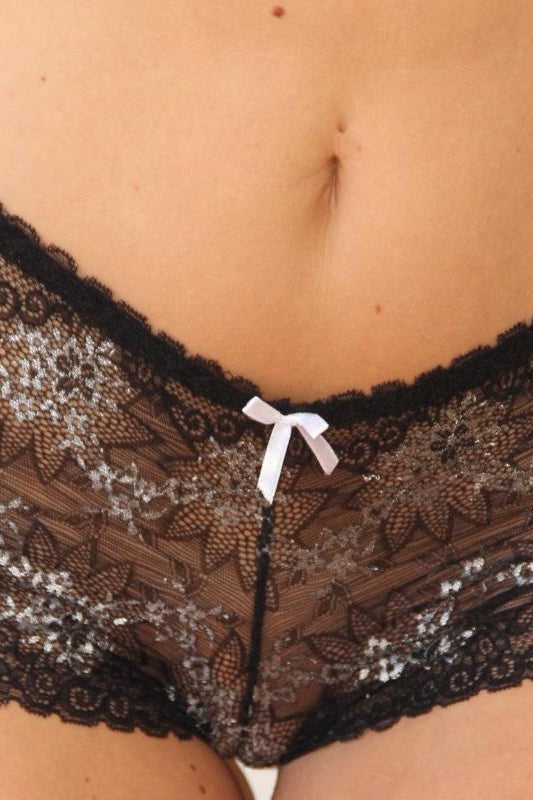 Ladies Black Cross Dyed Lace Boy Short Panty