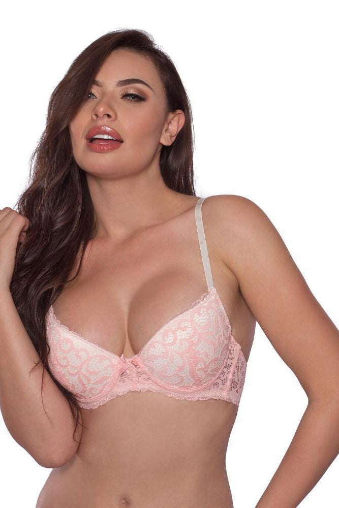 Ladies Sexy Push up Padded Demi Bra Pink Lace Overlay